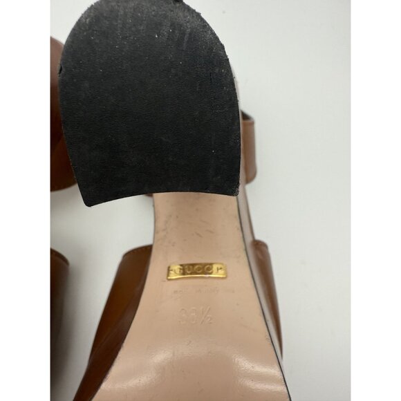 Gucci Brown Leather Platform Sandals With GG Cut-Out Design Size 38.5 EU - Picture 3 of 8